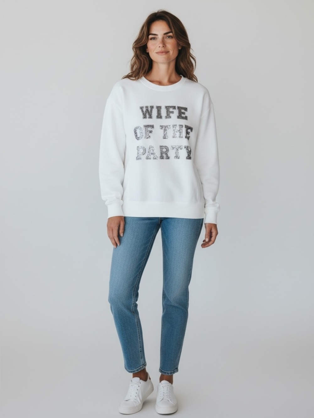 Judith March Wife of the Party Off White Sweatshirt Sequin Bling Size Small